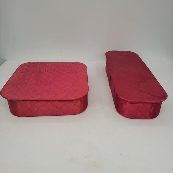 Vintage 50s Cochette Pink Fuchsia‎ Quilted Gloves Hanky Accessories Trinket Box - Picture 5 of 14